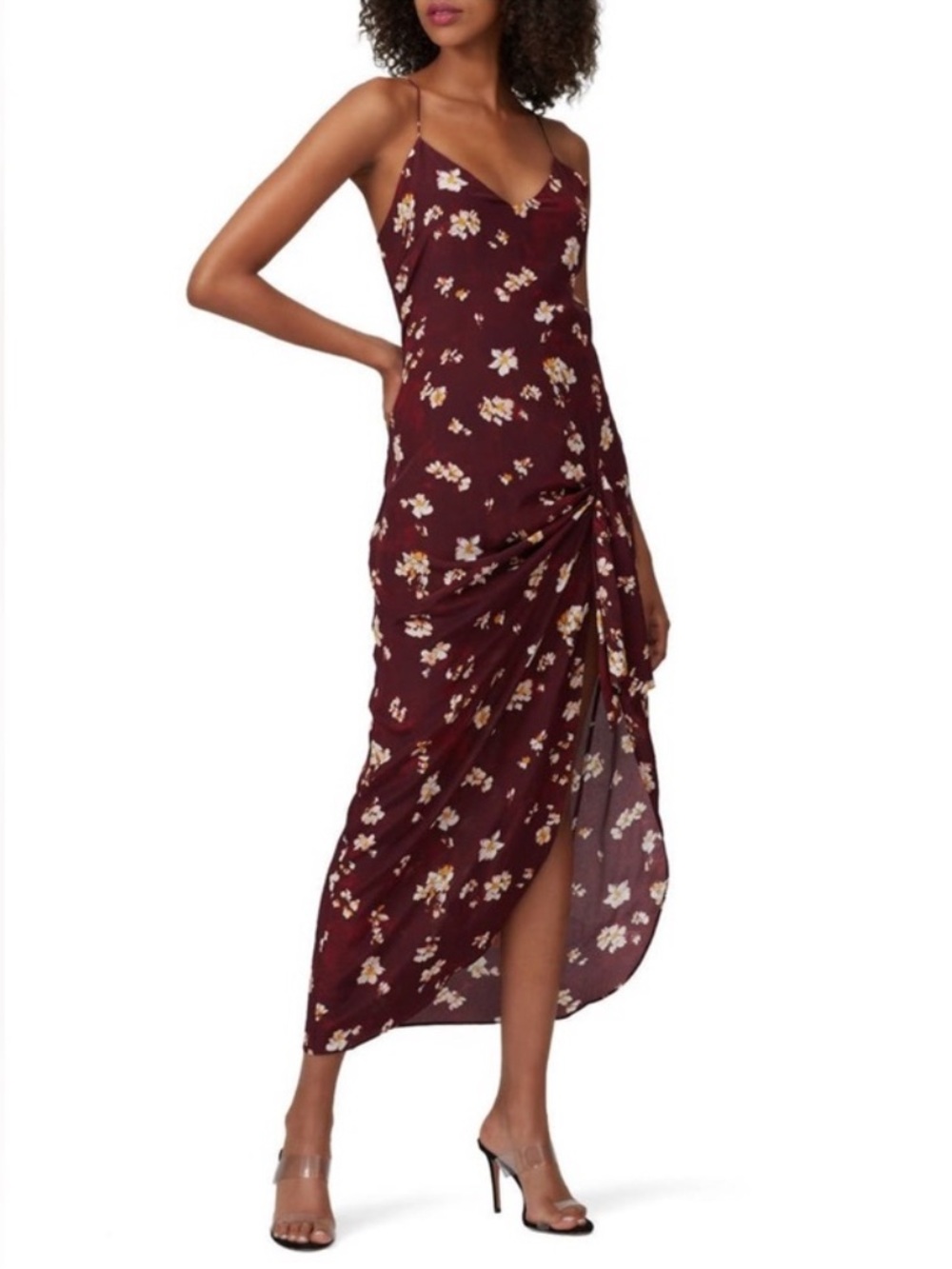 Caroline Constas Arabella Floral Silk Midi Maxi Dress Burgundy Size M